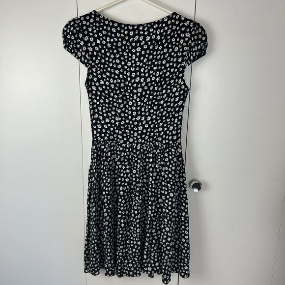 Asos Dress Women's Sz 4 Black Daisy Print Cap Sleeve Knee Length Sundress - Picture 7 of 9